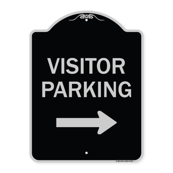 Designer Series-Visitor Parking With Right Arrow Black & Silver, 24" x 18", BS-1824-9742